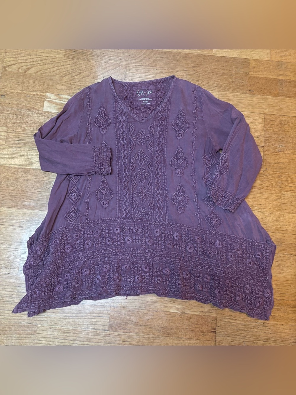 Kyla Seo Paisley Floral Baggy Embroidered Lagenlook Cotton Cottage Boho Tunic S